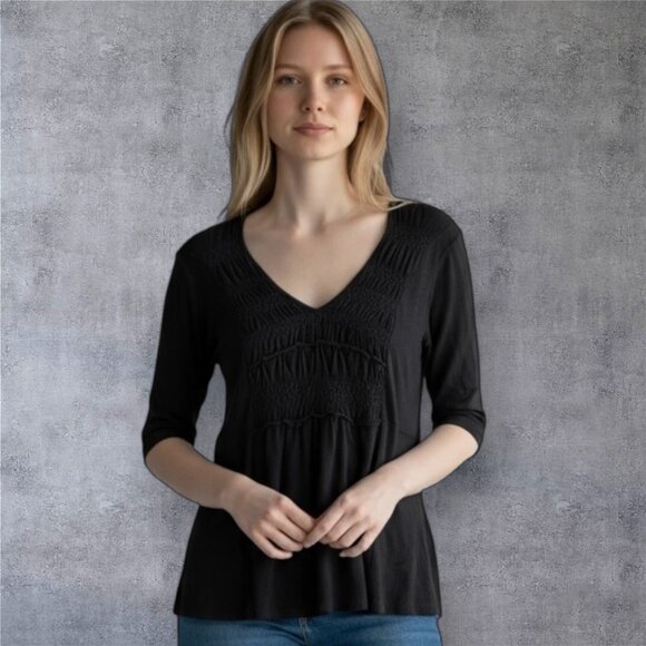ANTHROPOLOGIE DELETTA SMOCKED FRONT COTTON TOP - Picture 1 of 4